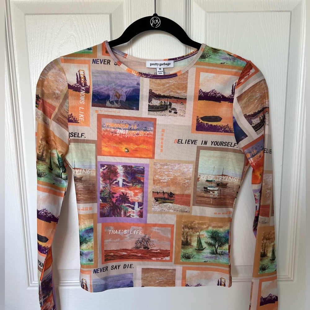 Sheer Orange Long Sleeve Top Y2K style Size M